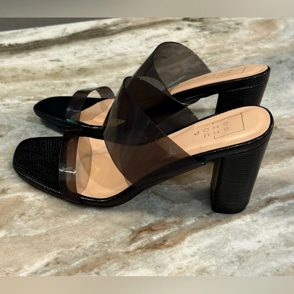 Women’s SHUSHOP Gabrielle black heeled sandals- Size 7.5